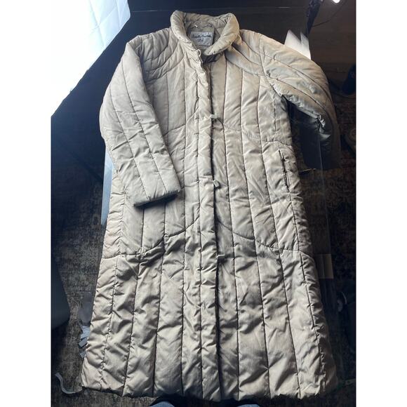 VINTAGE 80s/90s khaki Women’s quilted down long Puffer coat Lorella Originals-16 - Picture 1 of 8